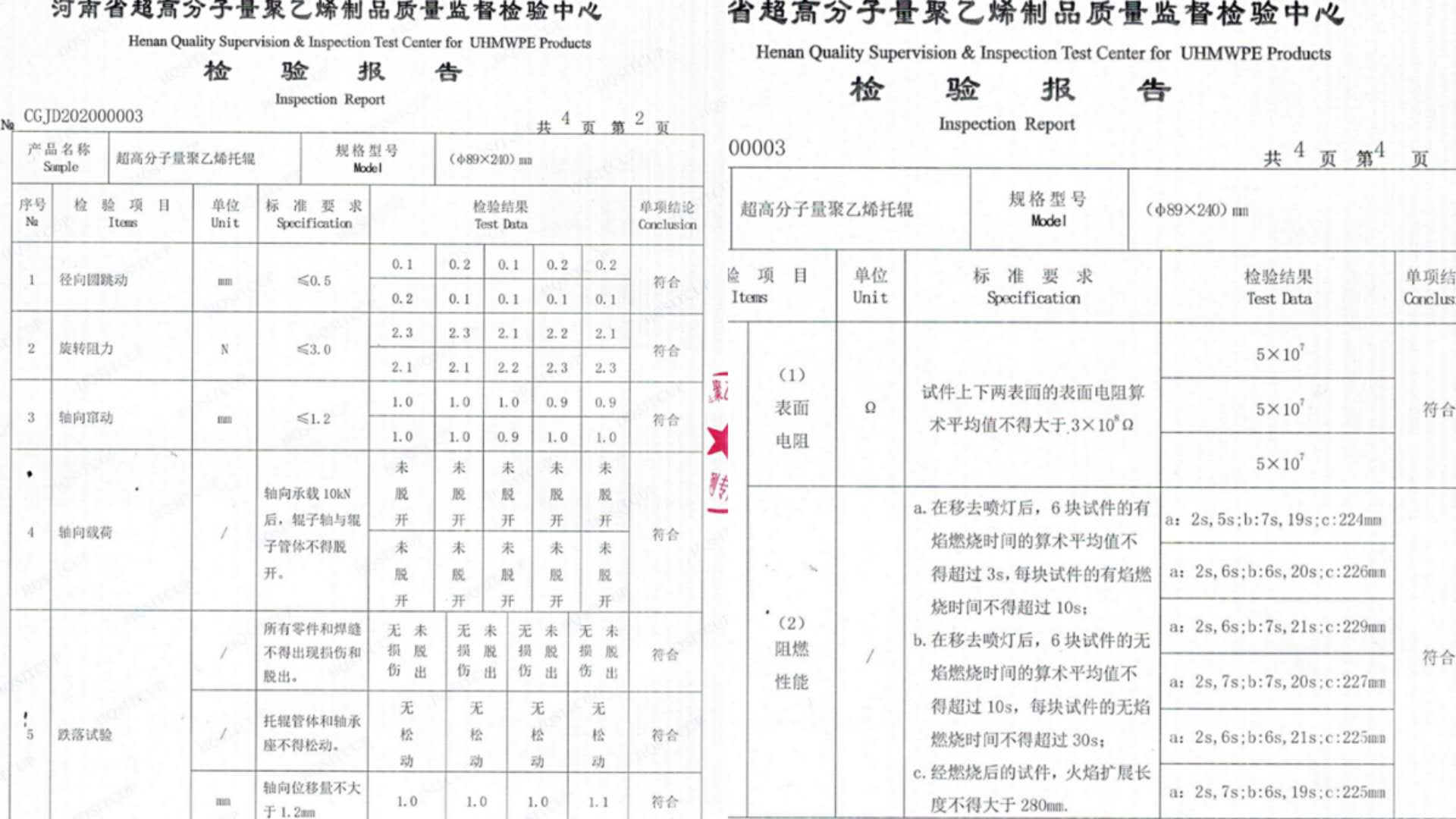 托輥系列產(chǎn)品檢測報告